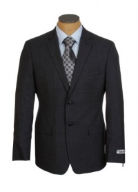 DKNY Mens 2 Button Dark Gray Windowpane Slim Fit Wool Sport Coat Jacket