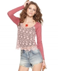 Floral lace gets a casual makeover in this cropped Free People top -- a hot spring layering piece! Floral lace gets a casual makeover in this cropped Free People top -- a hot spring layering piece!
