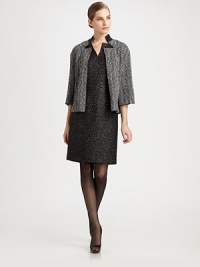 Lurex tweed, in an architectural style featuring vents at the cuffs and neckline.Stand collarNotched necklineThree-quarter sleevesVented cuffsAbout 15 from shoulder to hem65% rayon/23% wool/8% nylon/4% polyesterDry cleanMade in USA of imported fabricModel shown is 5'10 (177cm) wearing US size 4. Lurex tweed, in an architectural style featuring vents at the cuffs and neckline.Stand collarNotched necklineThree-quarter sleevesVented cuffsAbout 15 from shoulder to hem65% rayon/23% wool/8% nylon/4% polyesterDry cleanMade in USA of imported fabricModel shown is 5'10 (177cm) wearing US size 4.