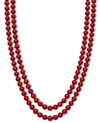 Crimson chic. This brilliantly-hued strand necklace features two rows of bold red agate beads (290 ct. t.w.) in a polished sterling silver setting. Approximate length: 18 inches and 19 inches. Approximate bead diameter: 8 mm. Crimson chic. This brilliantly-hued strand necklace features two rows of bold red agate beads (290 ct. t.w.) in a polished sterling silver setting. Approximate length: 18 inches and 19 inches. Approximate bead diameter: 8 mm.