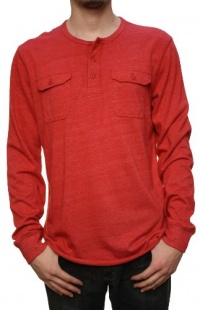 Lucky Brand Men's 1/4 Button-Down Long Sleeve Henley Style T-Shirt Red Lucky Brand Men's 1/4 Button-Down Long Sleeve Henley Style T-Shirt Red
