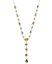 Enrich your look with warm, sunshine-inspired color. Oval, round, and pear-cut citrine (6 ct. t.w.) glow in a 14k gold setting. Approximate length: 17 inches. Approximate drop: 1-1/2 inches. Enrich your look with warm, sunshine-inspired color. Oval, round, and pear-cut citrine (6 ct. t.w.) glow in a 14k gold setting. Approximate length: 17 inches. Approximate drop: 1-1/2 inches.
