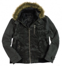 INC, International Concepts Grey Camo Zip Front Faux Fur Trim Hooded Jacket INC, International Concepts Grey Camo Zip Front Faux Fur Trim Hooded Jacket