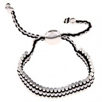 Silvertone Circle with Black and White Cord Adjustable Friendship Bracelet Silvertone Circle with Black and White Cord Adjustable Friendship Bracelet