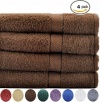4 Premium Large Bath Towels 100% Cotton, Soft and Absorbent - Dark Brown
