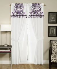 Chezmoi Collection 2-Panel Purple and White Floral Window Curtain/ Drape Set, with Valance Treatment Draperies Chezmoi Collection 2-Panel Purple and White Floral Window Curtain/ Drape Set, with Valance Treatment Draperies