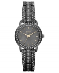 Smoky crystals adorn this dusky steel watch from DKNY, adding needed shimmer to you wardrobe. Smoky crystals adorn this dusky steel watch from DKNY, adding needed shimmer to you wardrobe.