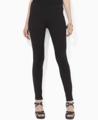 Inspired by the chic riding attire of a practiced equestrienne, Lauren Ralph Lauren's jodhpur petite legging is designed in sleek stretch twill with a slim leg and faux-suede patches for comfort and classic style.