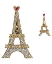 The French collection. Betsey Johnson brings a bit of Paris to your brooches with this set of Eiffel Tower-styled pins. Crafted from antique gold-tone mixed metal with glittering accents, including a heart on top. Items come packaged in a signature Betsey Johnson Gift Box. Approximate length: 1/2 to 1/4 inch. Approximate width: 5/8 inch to 1-3/8 inches. The French collection. Betsey Johnson brings a bit of Paris to your brooches with this set of Eiffel Tower-styled pins. Crafted from antique gold-tone mixed metal with glittering accents, including a heart on top. Items come packaged in a signature Betsey Johnson Gift Box. Approximate length: 1/2 to 1/4 inch. Approximate width: 5/8 inch to 1-3/8 inches.