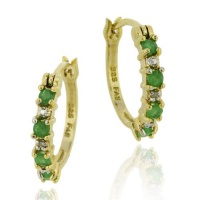 18K Gold over Sterling Silver Genuine Emerald and Diamond Accent Hoop Earrings 18K Gold over Sterling Silver Genuine Emerald and Diamond Accent Hoop Earrings