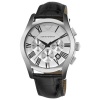 Emporio Armani Men's AR0669 Chronograph Silver Dial Black Leather Watch