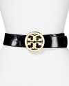 Give your waistline the designer treatment with Tory Burch's logo-trimmed belt. Pair this slick patent style with a leather topper for an enviable touch of tough.