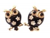 BLACK ENAMEL OWL GOLD- TONE SETTING BIRD BRANCH STUDS EARRINGS Aretes de Buho Negro