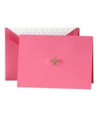 Get the buzz when you send friends and family a Queen Bee card. Pretty in pink, this Crane stationary set is hand-engraved in gold and includes matching envelopes lined with tiny polka dots. Get the buzz when you send friends and family a Queen Bee card. Pretty in pink, this Crane stationary set is hand-engraved in gold and includes matching envelopes lined with tiny polka dots.