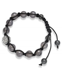 Spiritual-inspired bracelets are all the rage this season! Snap up this hot style from Ali Khan featuring semi-precious grey agate beads and pave glass fireballs on a trendy black cord. Bracelet adjusts to fit the wrist. Approximate diameter: 2 inches. Approximate length: 12-1/4 inches. Spiritual-inspired bracelets are all the rage this season! Snap up this hot style from Ali Khan featuring semi-precious grey agate beads and pave glass fireballs on a trendy black cord. Bracelet adjusts to fit the wrist. Approximate diameter: 2 inches. Approximate length: 12-1/4 inches.