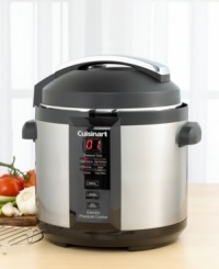 Apply the perfect pressure and you'll cut cooking duration by up to 70-percent, leaving you more time to enjoy delicious soup, chili and other one-dish entrees. Housed in fingerprint-proof brushed stainless steel, this pressure cooker is a stylish and timesaving addition to your kitchen. An included trivet protects your tabletop. 3-year limited warranty. Apply the perfect pressure and you'll cut cooking duration by up to 70-percent, leaving you more time to enjoy delicious soup, chili and other one-dish entrees. Housed in fingerprint-proof brushed stainless steel, this pressure cooker is a stylish and timesaving addition to your kitchen. An included trivet protects your tabletop. 3-year limited warranty.