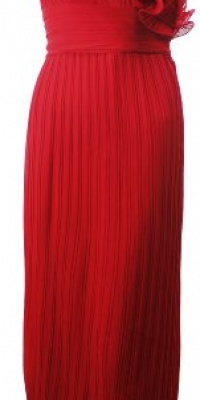 JS Collections Women's One Shoulder Pleated Chiffon Dress 2 Red [Apparel]