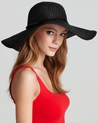 Juicy Couture's woven straw floppy hat with a contrast black patent band and double bow detail for a ladylike touch.