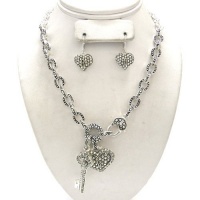 Antique Designer Pave Crystal Heart & Key Necklace & Earring Set by Jersey Bling ships in Gift Box Antique Designer Pave Crystal Heart & Key Necklace & Earring Set by Jersey Bling ships in Gift Box