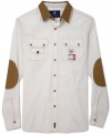 Get funky in this vintage-inspired button down by Rocawear, with heritage-inspired elbow patches and a flattering fit.