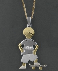Skate your way to style with this radical skateboarder pendant. Featuring round-cut diamond accents set in 14k gold. Approximate length: 18 inches. Approximate drop: 1 inch. A Child is Forever™. Skate your way to style with this radical skateboarder pendant. Featuring round-cut diamond accents set in 14k gold. Approximate length: 18 inches. Approximate drop: 1 inch. A Child is Forever™.