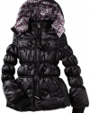 Pink Platinum Girls 7-16 Satin Toggle Puffer Jacket, Black, 14/16