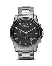 This cool gray watch from Armani Exchange is a solid piece of fashion hardware. Crafted of stainless steel, it features chronograph movement for an uptick in stylish practicality. This cool gray watch from Armani Exchange is a solid piece of fashion hardware. Crafted of stainless steel, it features chronograph movement for an uptick in stylish practicality.