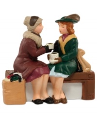 Two dear friends catch up and warm up with a hot cup of joe outside Atwater's Coffee House. A familiar sight in the city throughout the holiday season, from Department 56. Two dear friends catch up and warm up with a hot cup of joe outside Atwater's Coffee House. A familiar sight in the city throughout the holiday season, from Department 56.