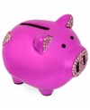 Bring home the bacon. This fuchsia metallic piggy bank from Betsey Johnson features glass crystal accents and puts a whimsical touch on saving your money. Item comes packaged in a signature Betsey Johnson Gift Box. Approximate length: 3-1/2 inches. Approximate height: 3 inches. Approximate width: 2-5/8 inches.