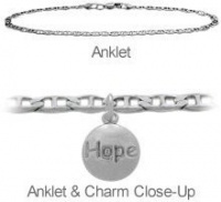 10 Inch Sterling Silver Round HOPE Charm Flat Gucci Anklet