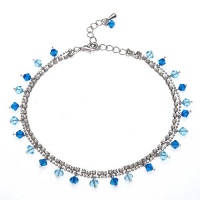 Ocean Blue Swarovski Faceted Crystal with Cubic Zirconia CZ on Rhodium Plated Brass Anklet Bracelet 8.5''-10.5'' Ocean Blue Swarovski Faceted Crystal with Cubic Zirconia CZ on Rhodium Plated Brass Anklet Bracelet 8.5''-10.5''