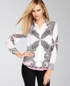 An elegant mix of paisley pattern and ombré coloring, INC's sleek petite shirt ups the ante on any outfit!