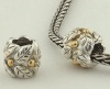 925 Sterling Silver with 14k Gold European Style Vermeil Holly Leave Charms/beads for Pandora, Biagi, Chamilia, Troll and More Bracelets