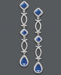 Glamorously geometric. Effy Collection's dazzling drop earrings highlight princess and pear-cut sapphires (2-5/8 ct. t.w.) and round-cut diamonds (3/4 ct. t.w.) in intricate cut-out shapes. Crafted in 14k white gold. Approximate drop: 2 inches. Glamorously geometric. Effy Collection's dazzling drop earrings highlight princess and pear-cut sapphires (2-5/8 ct. t.w.) and round-cut diamonds (3/4 ct. t.w.) in intricate cut-out shapes. Crafted in 14k white gold. Approximate drop: 2 inches.