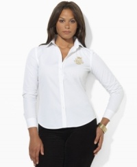 Rendered in crisp, lustrous cotton broadcloth, Lauren Ralph Lauren's lightweight button-down is beautifully finished with Ralph Lauren's embroidered monogram at the chest Rendered in crisp, lustrous cotton broadcloth, Lauren Ralph Lauren's lightweight button-down is beautifully finished with Ralph Lauren's embroidered monogram at the chest