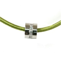 Barrel Pendant Necklace Stainless Steel CZ Swarovski Diamonds on Silk Cord Lime by Bucasi Barrel Pendant Necklace Stainless Steel CZ Swarovski Diamonds on Silk Cord Lime by Bucasi