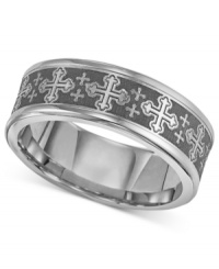 Define your faith in style. This edgy cross-patterned men's ring features a comfort fit band crafted in cobalt. Approximate band width: 8 mm. Sizes 8-15. Define your faith in style. This edgy cross-patterned men's ring features a comfort fit band crafted in cobalt. Approximate band width: 8 mm. Sizes 8-15.