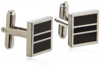 Geoffrey Beene Mens Polished Rhodium Square With Dark Grey Epoxy Center Stripe Cufflinks, Grey/Black, One Size Geoffrey Beene Mens Polished Rhodium Square With Dark Grey Epoxy Center Stripe Cufflinks, Grey/Black, One Size
