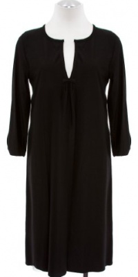Eileen Fisher Black Washable Stretch Crepe Split Neck 3/4 Sleeve Shift Dress P-Medium Eileen Fisher Black Washable Stretch Crepe Split Neck 3/4 Sleeve Shift Dress P-Medium