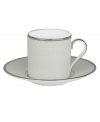 Enjoy a bold brew with this enormously stylish espresso cup and saucer set. From innovative designer Monique Lhullier, it features a raised dot pattern tipped with platinum for a burst of sophisticated charm.