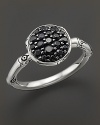 Sterling silver, jointed like a bamboo stalk, is a beautiful setting for glittering pavé black sapphire gems.