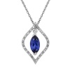 10k White Gold Sapphire Drop in Diamond Frame Pendant Necklace, 18