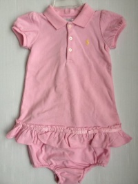 Ralph Lauren Polo Pony Logo Pink Ruffled Hem Dress and Diaper Cover, Size 9 Months