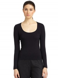 THE LOOKScoopneckLong sleevesPullover styleTHE FITAbout 20½ from shoulder to hemTHE MATERIAL90% viscose/10% elastaneCARE & ORIGINHand wash or dry cleanMade in ItalyModel shown is 5'10½ (179cm) wearing US size 2. THE LOOKScoopneckLong sleevesPullover styleTHE FITAbout 20½ from shoulder to hemTHE MATERIAL90% viscose/10% elastaneCARE & ORIGINHand wash or dry cleanMade in ItalyModel shown is 5'10½ (179cm) wearing US size 2.