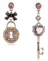 Betsey Johnson Iconic Love Bird Lock and Key Mismatch Drop Earrings