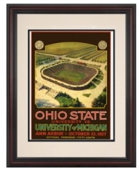 The Wolverines shut out the Buckeyes and christened their new Ann Arbor stadium with a win on October 22, 1927. This framed and restored program cover preserves the home of Michigan football just as it was on the day of its glorious dedication. The Wolverines shut out the Buckeyes and christened their new Ann Arbor stadium with a win on October 22, 1927. This framed and restored program cover preserves the home of Michigan football just as it was on the day of its glorious dedication.