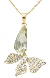 Stylized Butterfly Wing Drop Swarovski Elements Crystal Pendant Necklace for Women W 18k Gold Plated Chain (Clear and Gold)