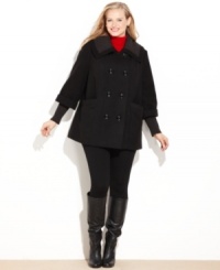 Fend off the frost with Style&co.'s double-breasted plus size pea coat, featuring warm ribbed insets. Fend off the frost with Style&co.'s double-breasted plus size pea coat, featuring warm ribbed insets.