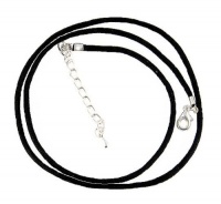 Necklace Cord For Pendants - D41 - Black Silk / Satin - 20 + 2 Extension Chain ~ Silver Plated Ends Necklace Cord For Pendants - D41 - Black Silk / Satin - 20 + 2 Extension Chain ~ Silver Plated Ends