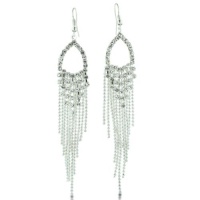 Long Dangle Silver-Look Chain and Rhinestone Chandelier Fashion Earrings, 4 Inches Long Long Dangle Silver-Look Chain and Rhinestone Chandelier Fashion Earrings, 4 Inches Long